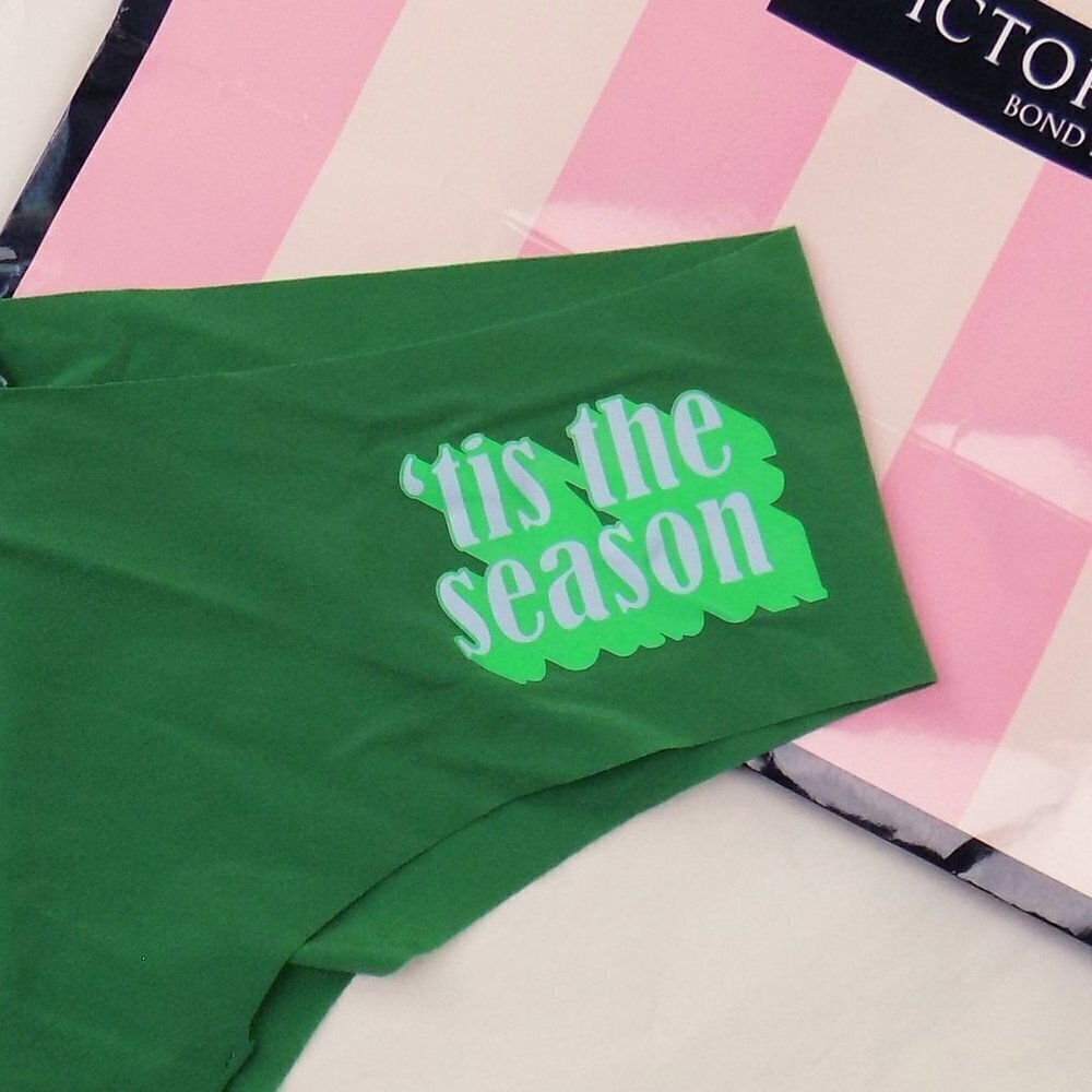 nwt victoria's secret pink 'tis the season logo no show seamless cheeky brief